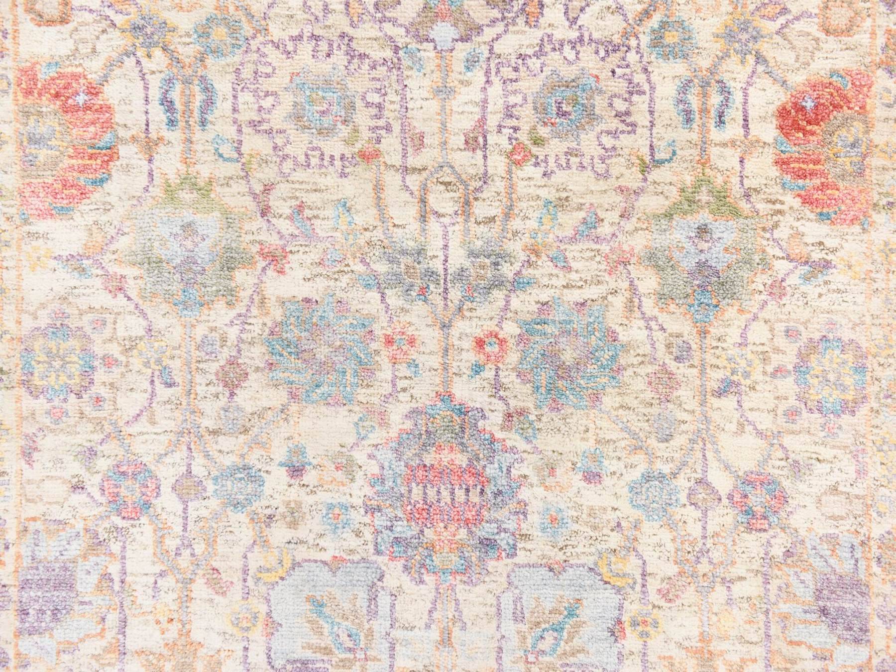 2'7"x12' Lace White, Tabriz Flower and Vase Design, Hand Knotted, Silk with Textured Wool, Plush and Lush, Runner, Oriental Rug HR78748 - Image 4
