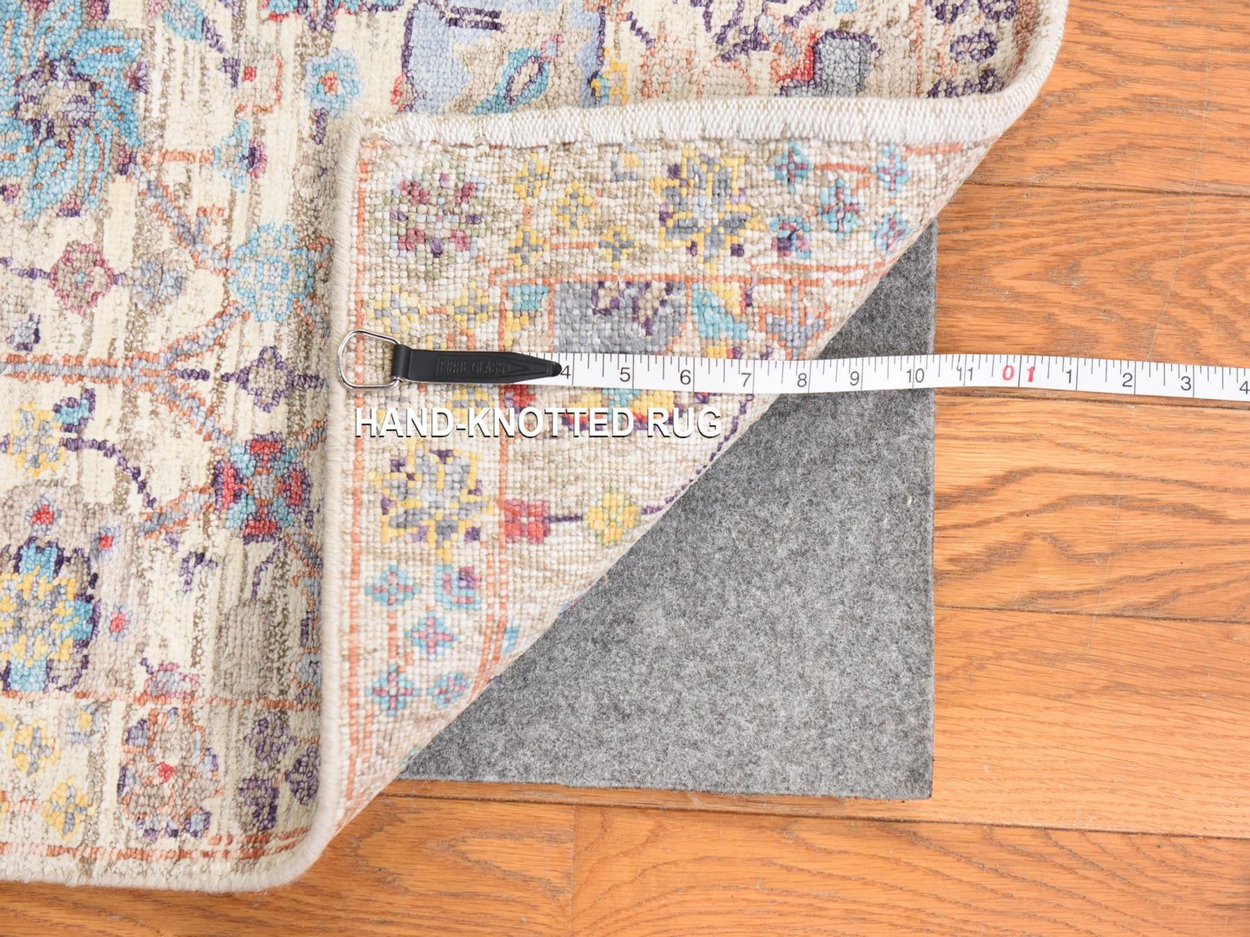2'7"x12' Lace White, Tabriz Flower and Vase Design, Hand Knotted, Silk with Textured Wool, Plush and Lush, Runner, Oriental Rug HR78748 - Image 6