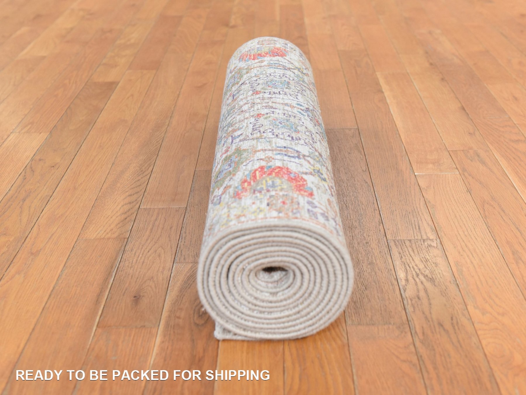 2'7"x12' Lace White, Tabriz Flower and Vase Design, Hand Knotted, Silk with Textured Wool, Plush and Lush, Runner, Oriental Rug HR78748 - Image 8