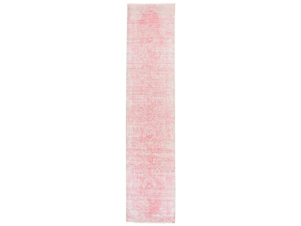 2'8"x11'10" Rose Pink, Broken Persian Design, Wool and Silk, Hand Knotted, Tone on Tone, Runner, Oriental Rug HR78753