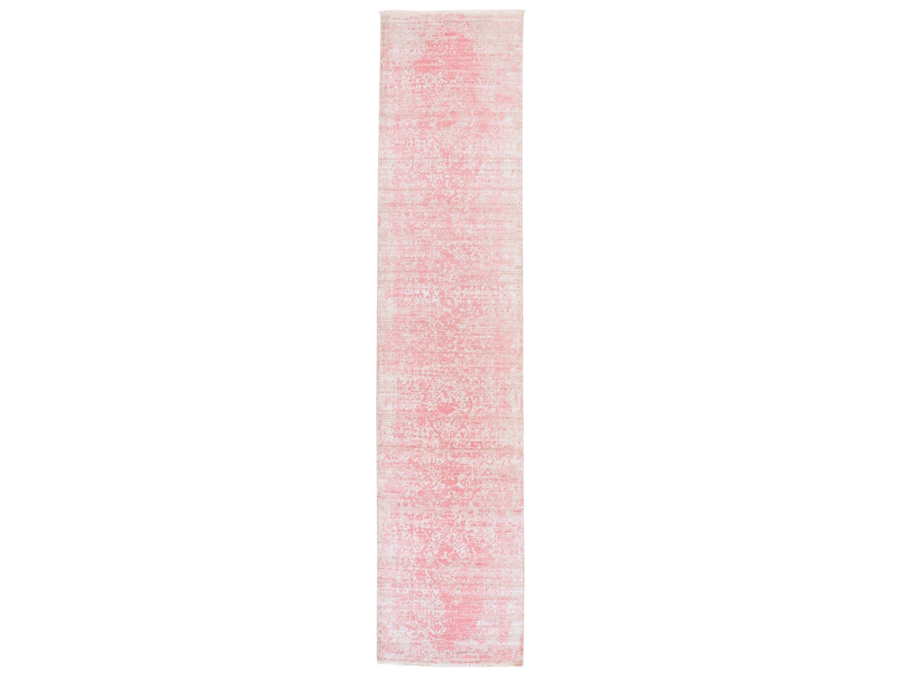 2'8"x11'10" Rose Pink, Broken Persian Design, Wool and Silk, Hand Knotted, Tone on Tone, Runner, Oriental Rug HR78753