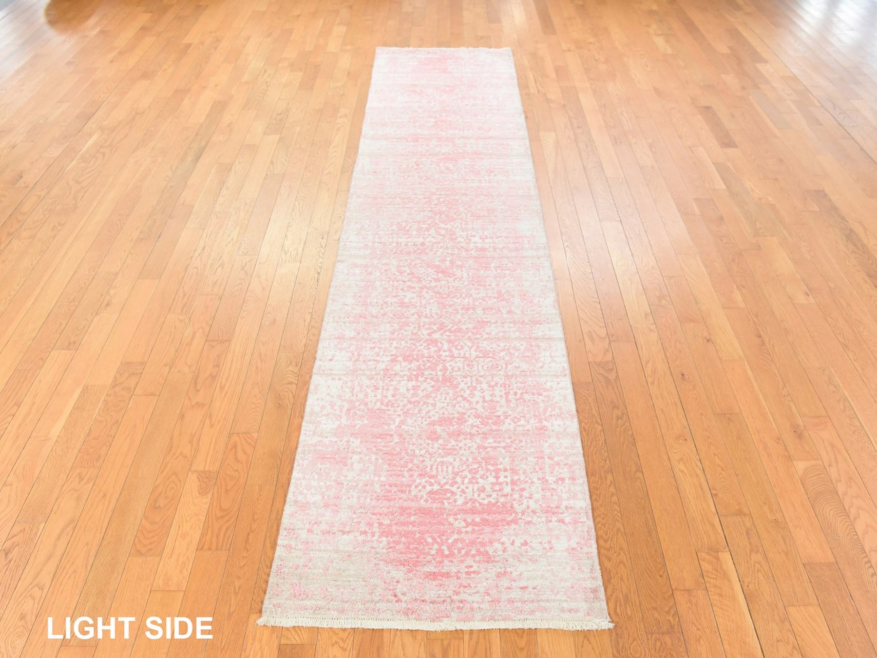 2'8"x11'10" Rose Pink, Broken Persian Design, Wool and Silk, Hand Knotted, Tone on Tone, Runner, Oriental Rug HR78753 - Image 3