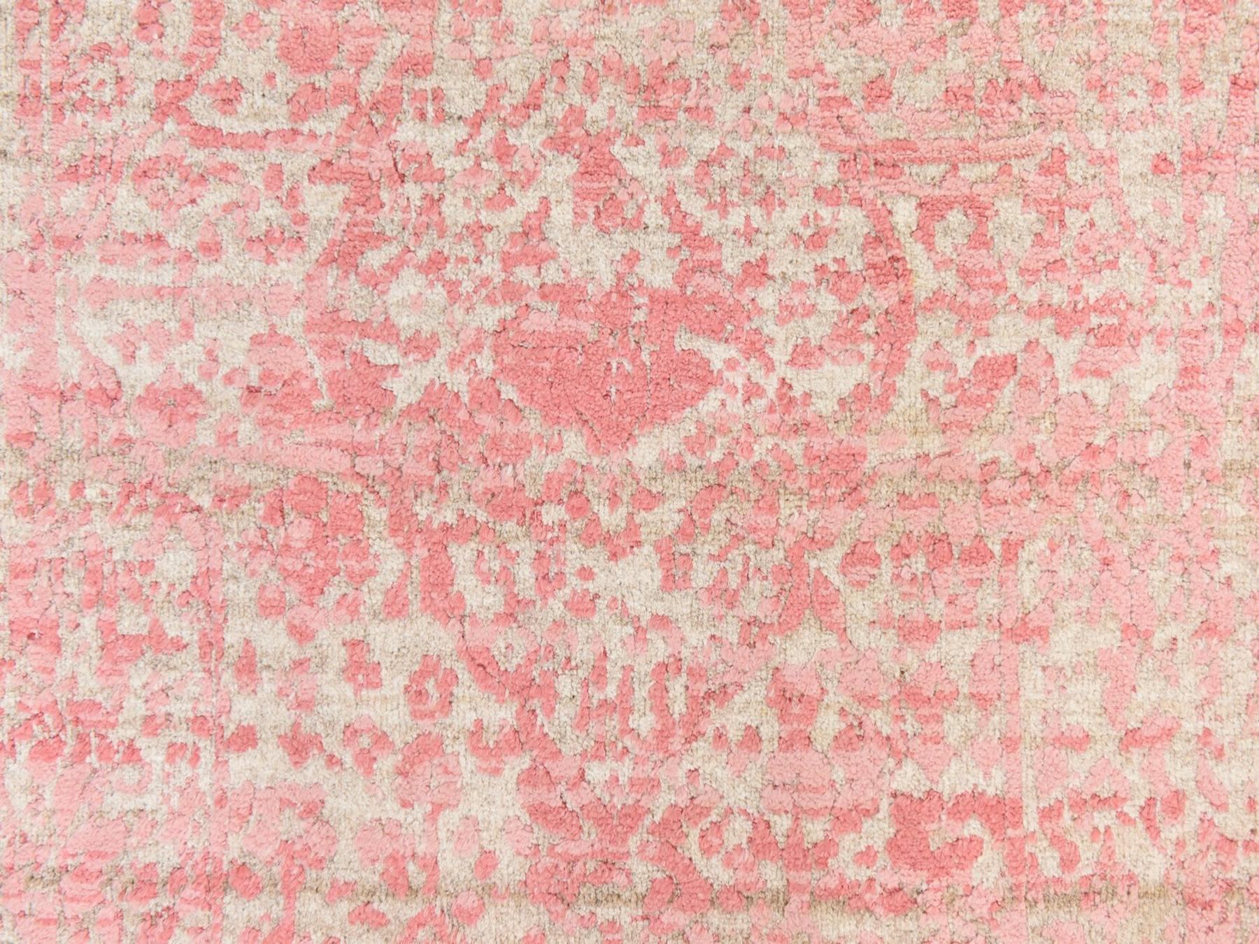 2'8"x11'10" Rose Pink, Broken Persian Design, Wool and Silk, Hand Knotted, Tone on Tone, Runner, Oriental Rug HR78753 - Image 4