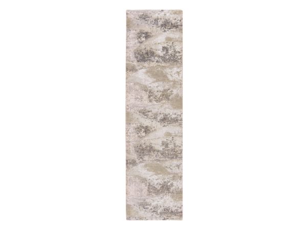 2'8"x9'10" Ivory with Earth Tone Colors, Modern Abstract Design, Wool and Silk, Hand Knotted, Runner, Oriental Rug HR78754
