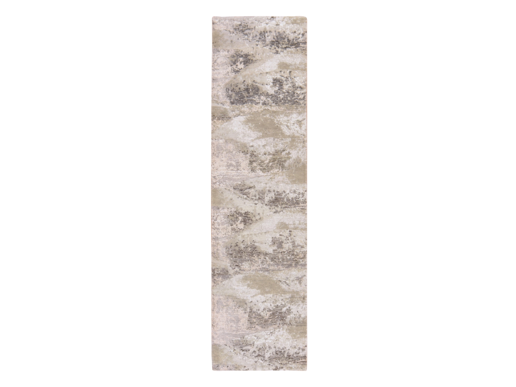 2'8"x9'10" Ivory with Earth Tone Colors, Modern Abstract Design, Wool and Silk, Hand Knotted, Runner, Oriental Rug HR78754