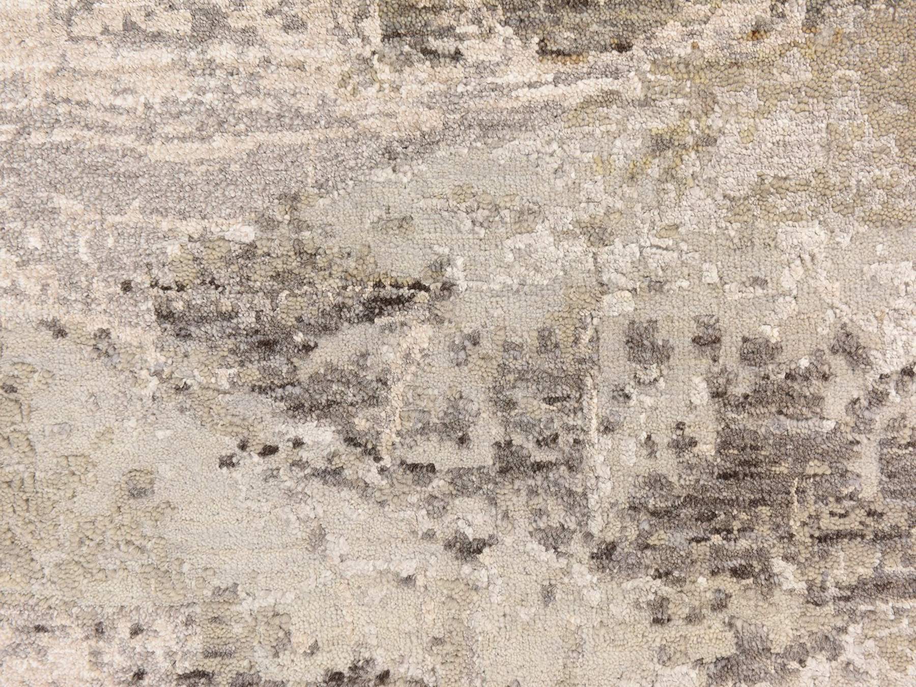 2'8"x9'10" Ivory with Earth Tone Colors, Modern Abstract Design, Wool and Silk, Hand Knotted, Runner, Oriental Rug HR78754 - Image 4