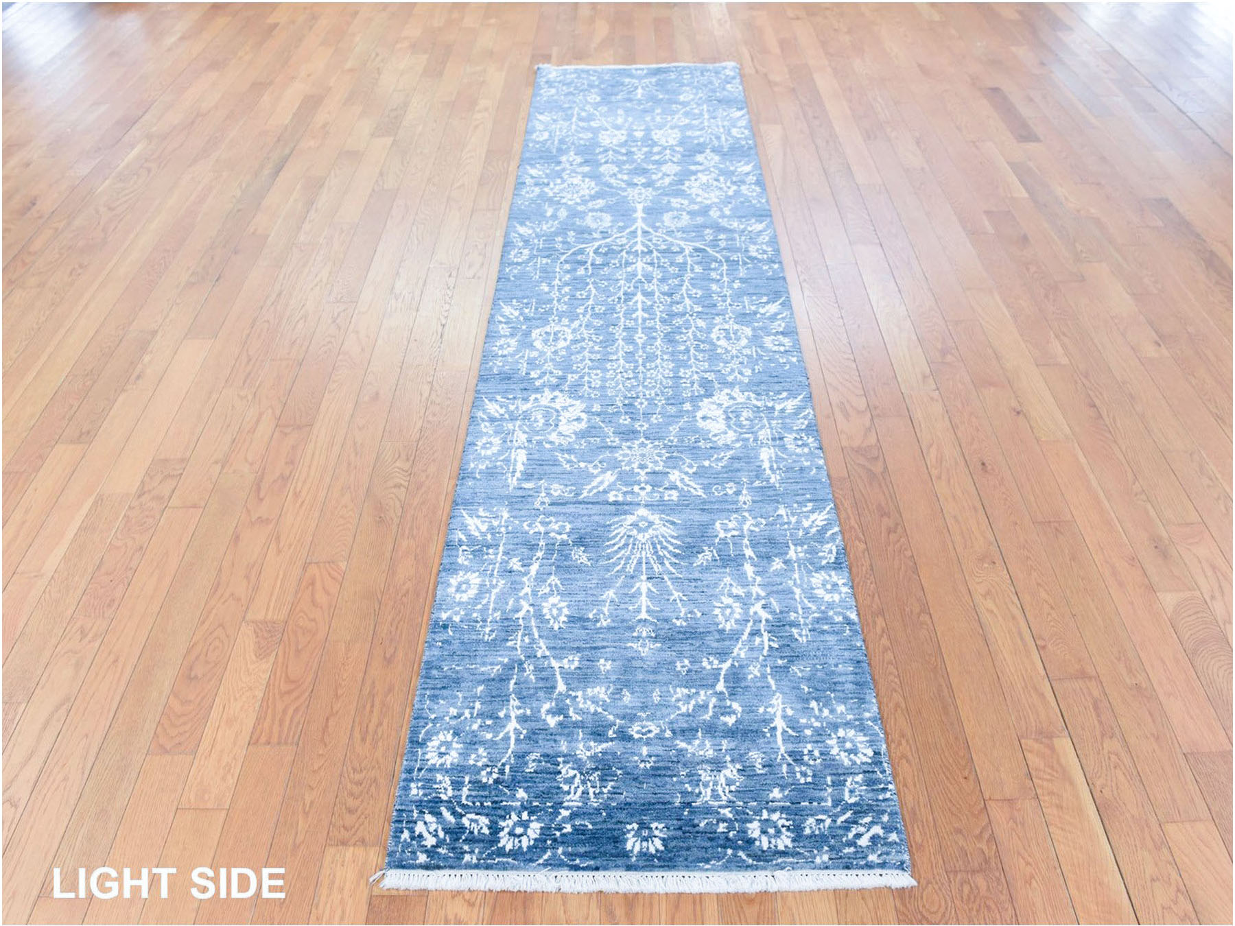 2'6"x10'2" Aegean Blue, All Over Design, Tone on Tone, Wool and Silk, Hand Knotted, Runner, Oriental Rug HR78756 - Image 3