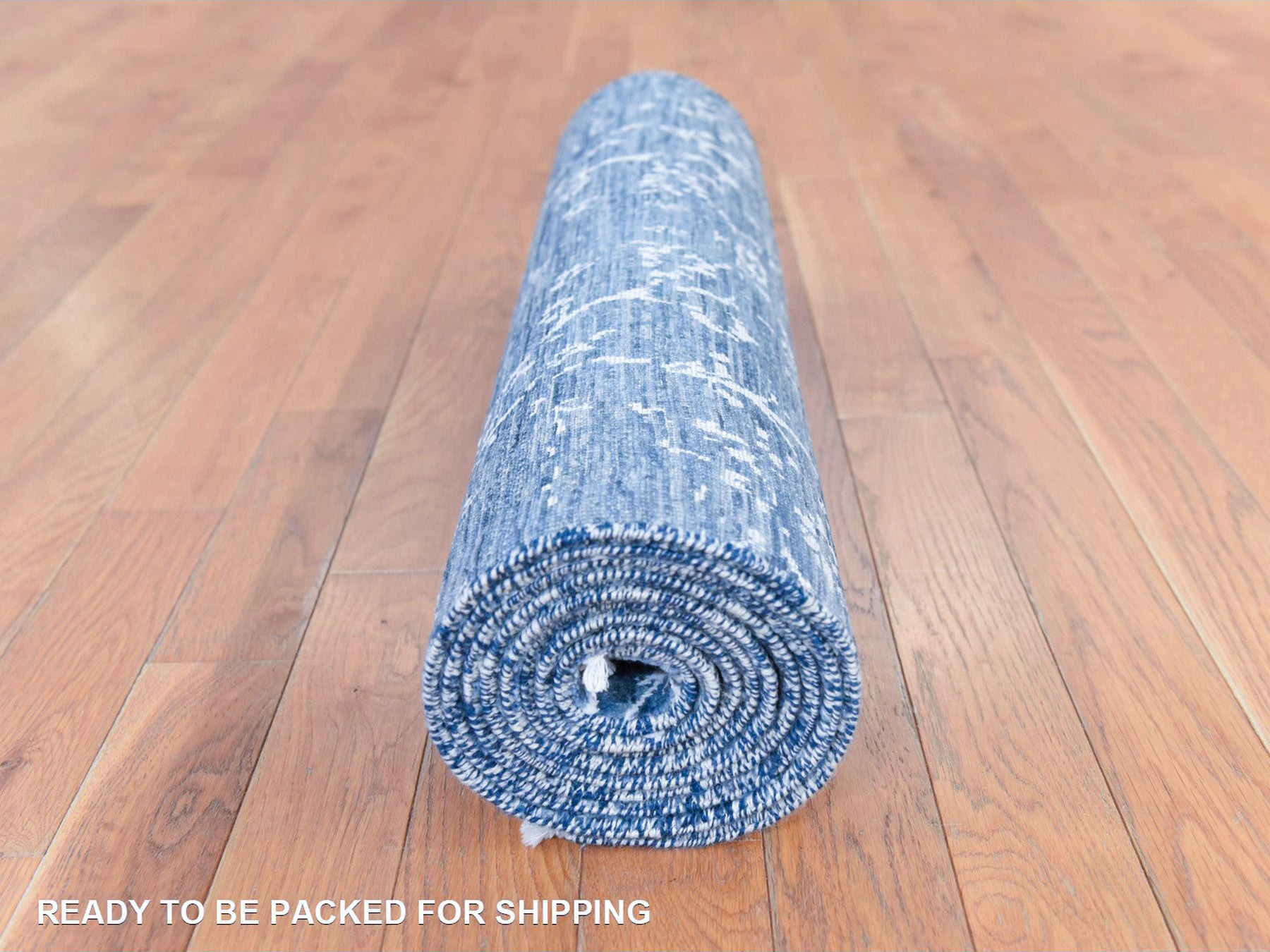 2'6"x10'2" Aegean Blue, All Over Design, Tone on Tone, Wool and Silk, Hand Knotted, Runner, Oriental Rug HR78756 - Image 8