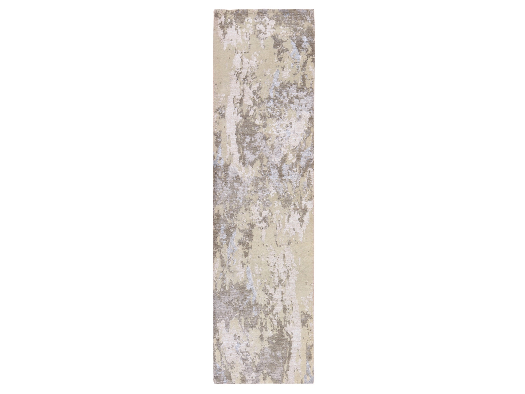 2'8"x10' Brown with Gray, Modern Abstract Design, Wool and Silk, Hand Knotted, Runner, Oriental Rug HR78759