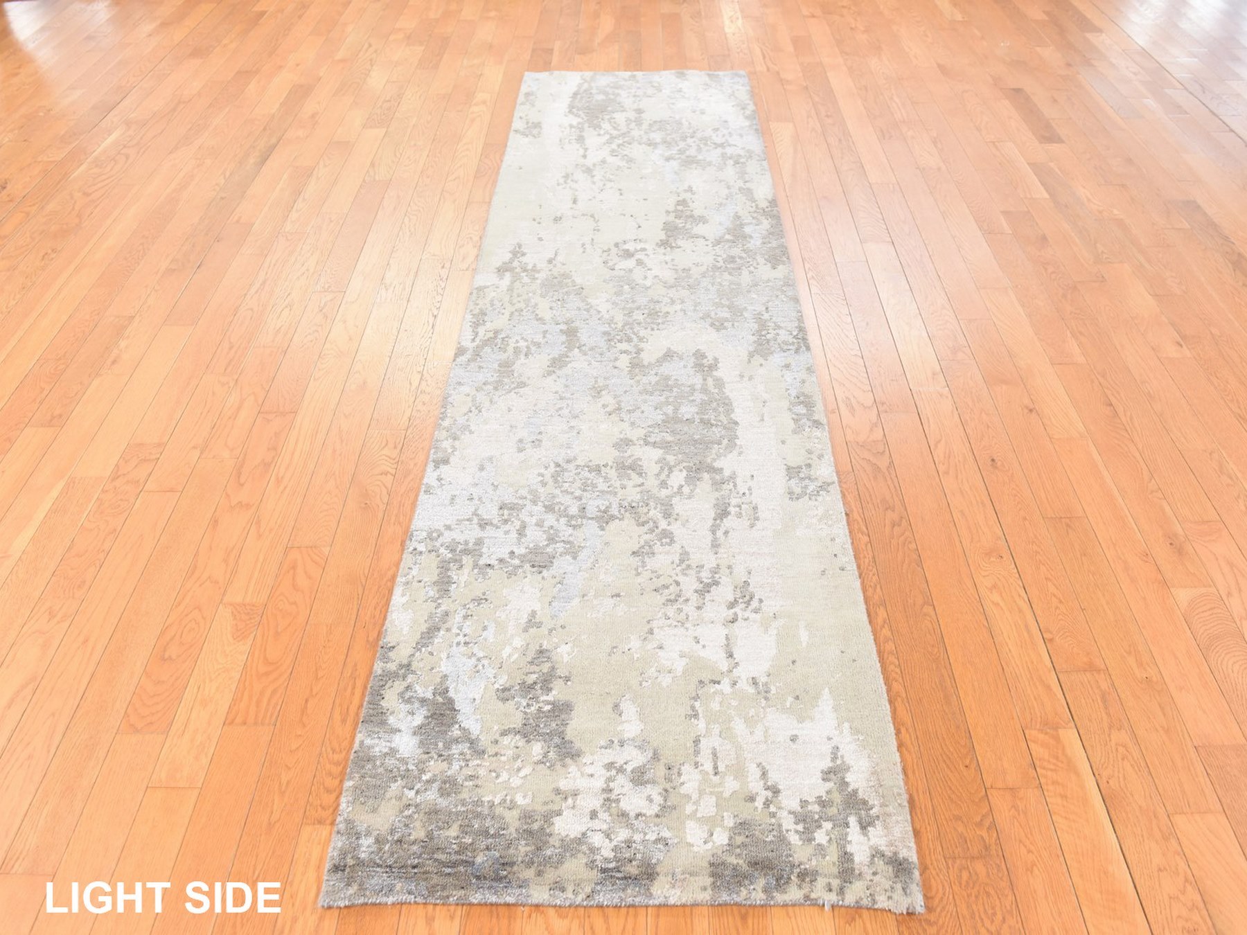 2'8"x10' Brown with Gray, Modern Abstract Design, Wool and Silk, Hand Knotted, Runner, Oriental Rug HR78759 - Image 3