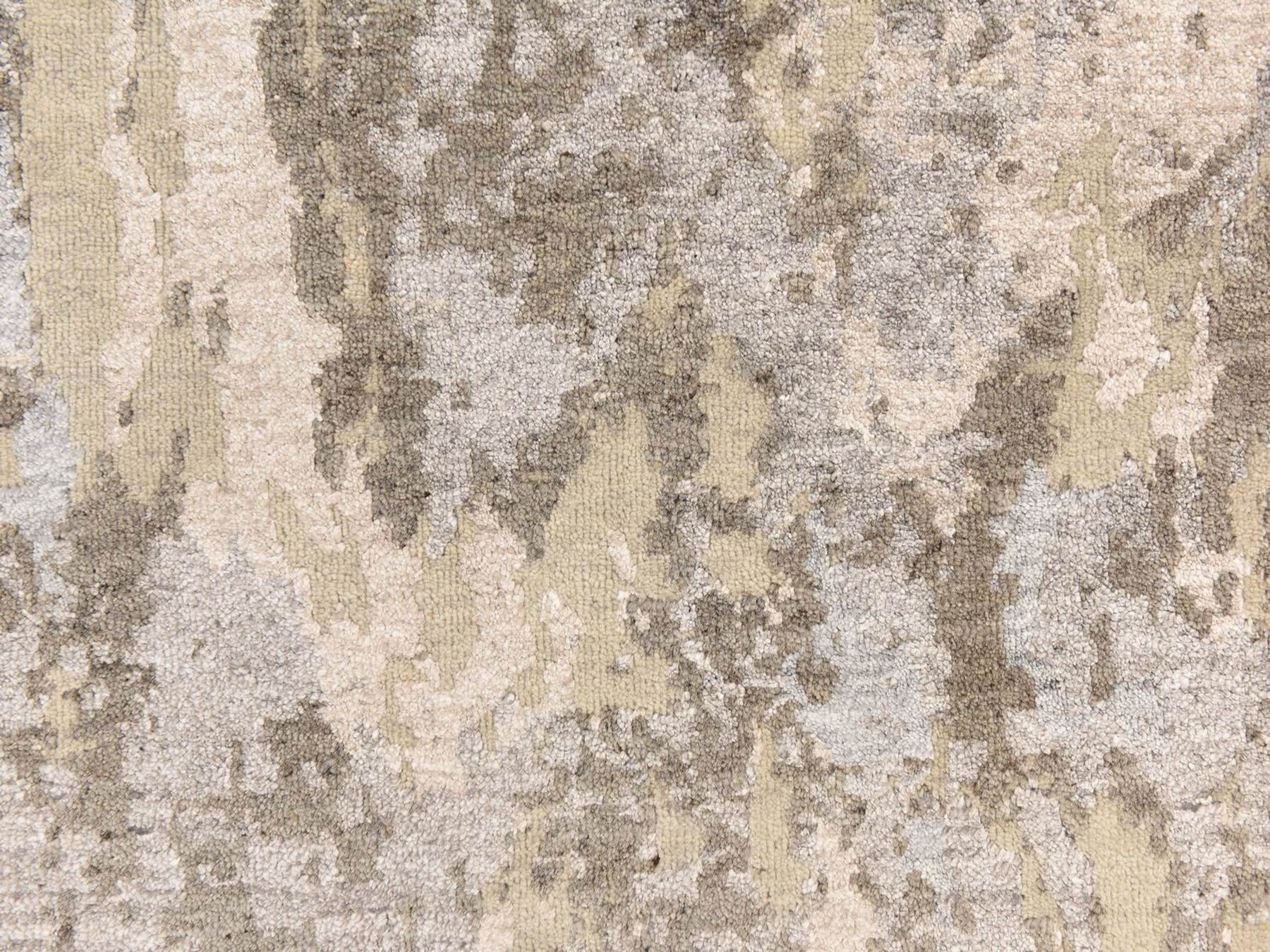 2'8"x10' Brown with Gray, Modern Abstract Design, Wool and Silk, Hand Knotted, Runner, Oriental Rug HR78759 - Image 4