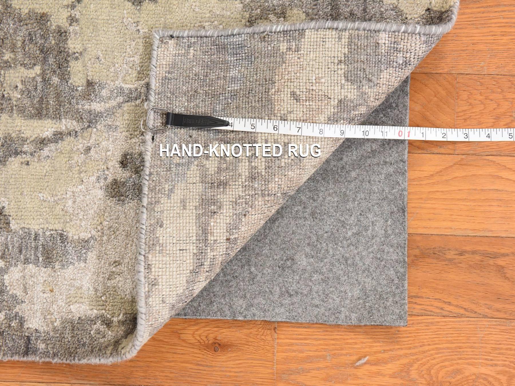 2'8"x10' Brown with Gray, Modern Abstract Design, Wool and Silk, Hand Knotted, Runner, Oriental Rug HR78759 - Image 6