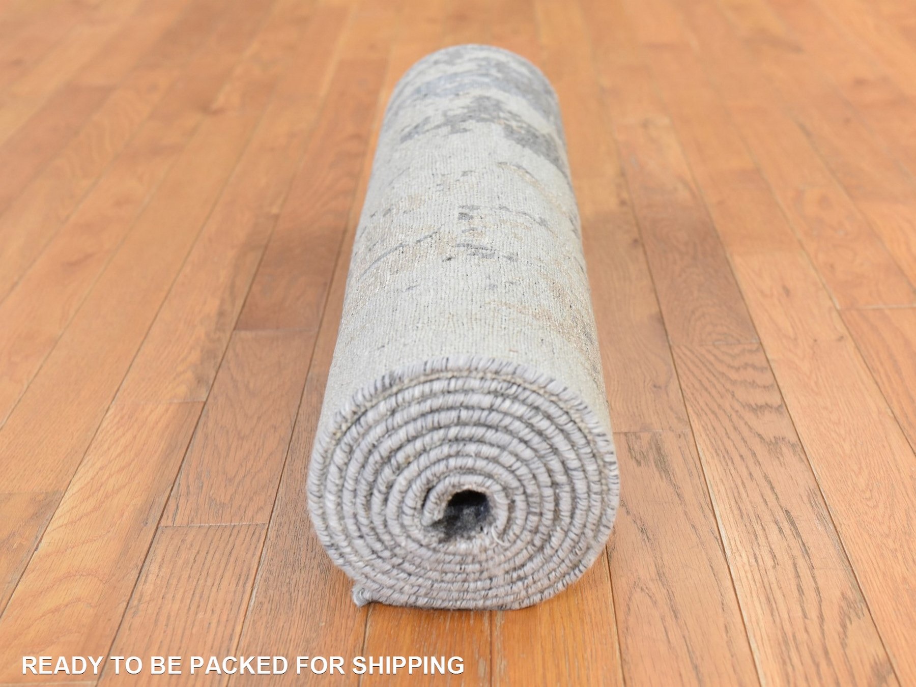 2'8"x10' Brown with Gray, Modern Abstract Design, Wool and Silk, Hand Knotted, Runner, Oriental Rug HR78759 - Image 8