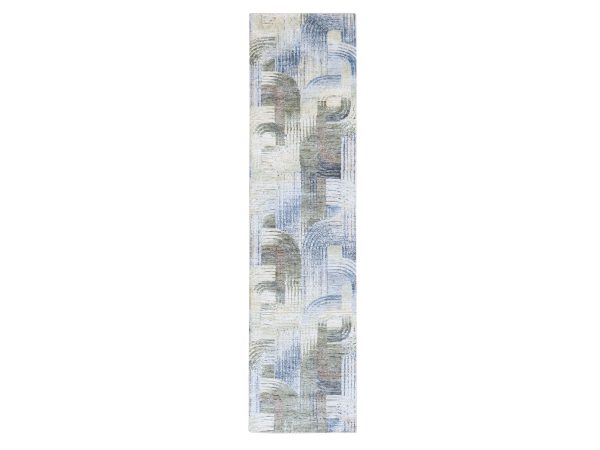 2'7"x10'4" Ivory, THE INTERTWINED PASSAGE, Silk with Textured Wool, Hand Knotted, Runner, Oriental Rug HR78760
