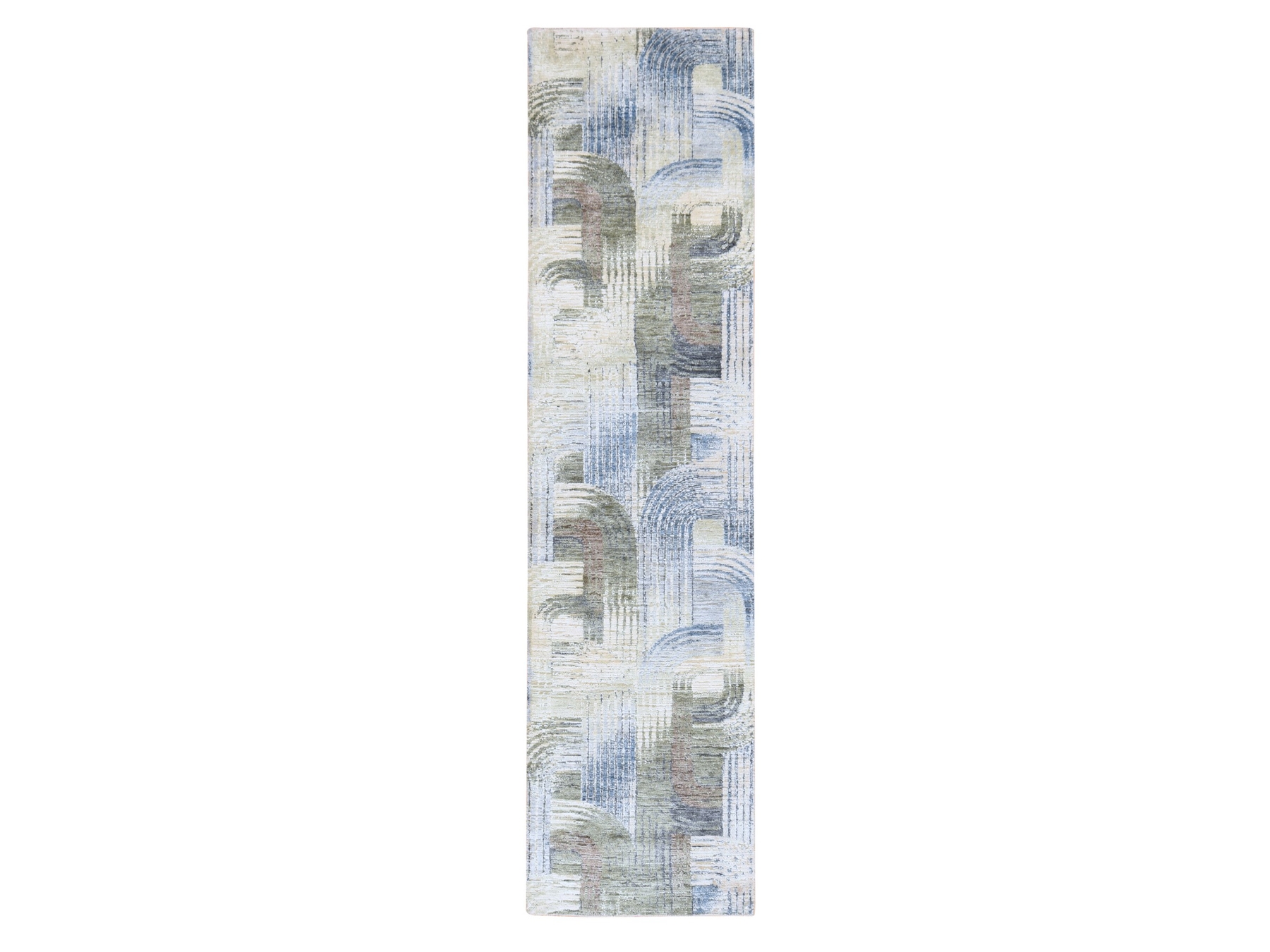 2'7"x10'4" Ivory, THE INTERTWINED PASSAGE, Silk with Textured Wool, Hand Knotted, Runner, Oriental Rug HR78760
