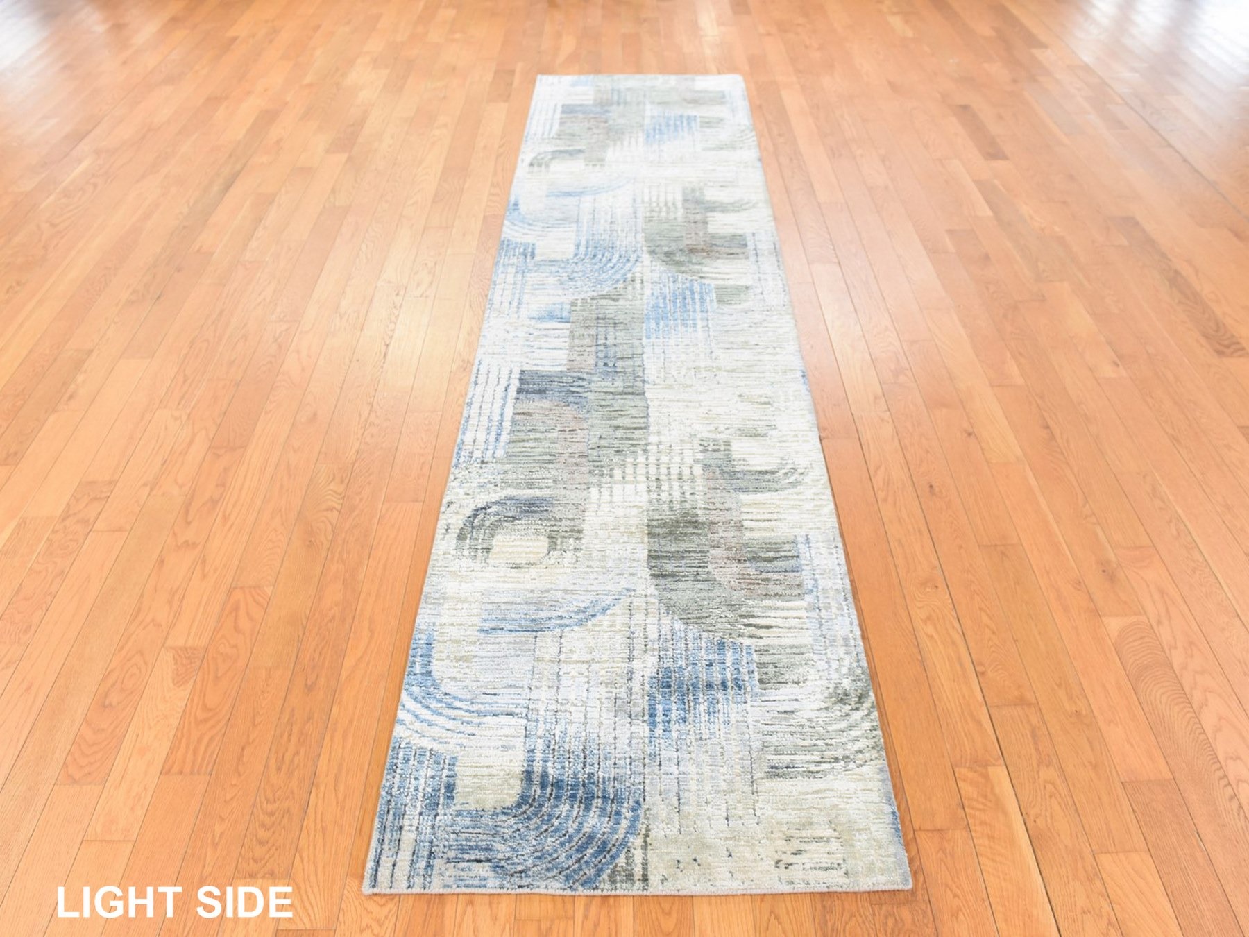 2'7"x10'4" Ivory, THE INTERTWINED PASSAGE, Silk with Textured Wool, Hand Knotted, Runner, Oriental Rug HR78760 - Image 3