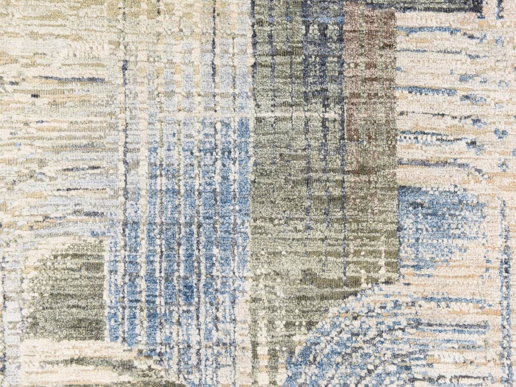 2'7"x10'4" Ivory, THE INTERTWINED PASSAGE, Silk with Textured Wool, Hand Knotted, Runner, Oriental Rug HR78760 - Image 4
