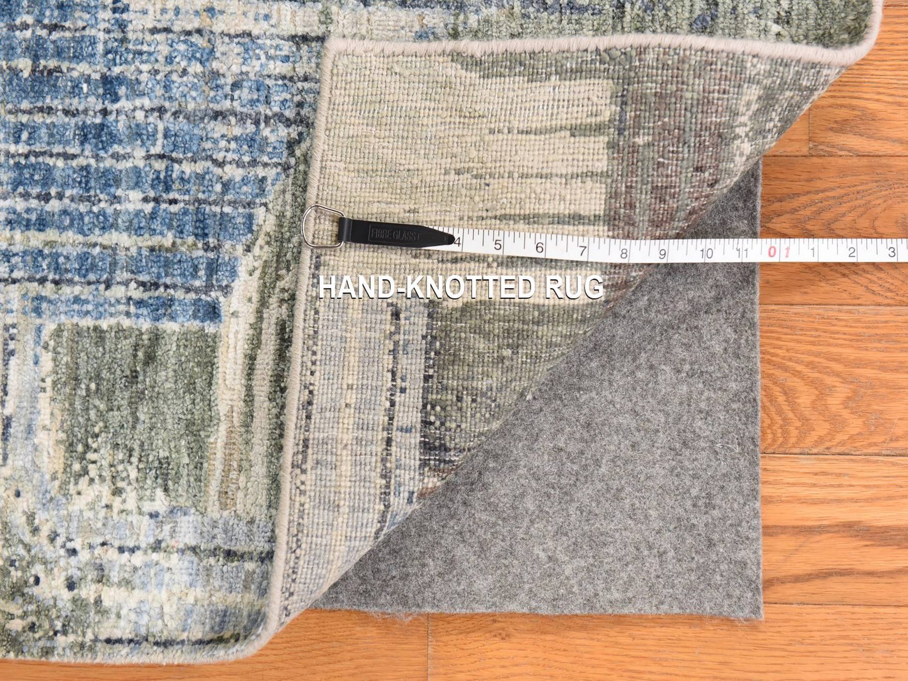 2'7"x10'4" Ivory, THE INTERTWINED PASSAGE, Silk with Textured Wool, Hand Knotted, Runner, Oriental Rug HR78760 - Image 6
