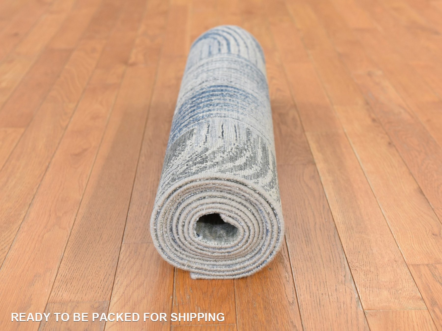 2'7"x10'4" Ivory, THE INTERTWINED PASSAGE, Silk with Textured Wool, Hand Knotted, Runner, Oriental Rug HR78760 - Image 8