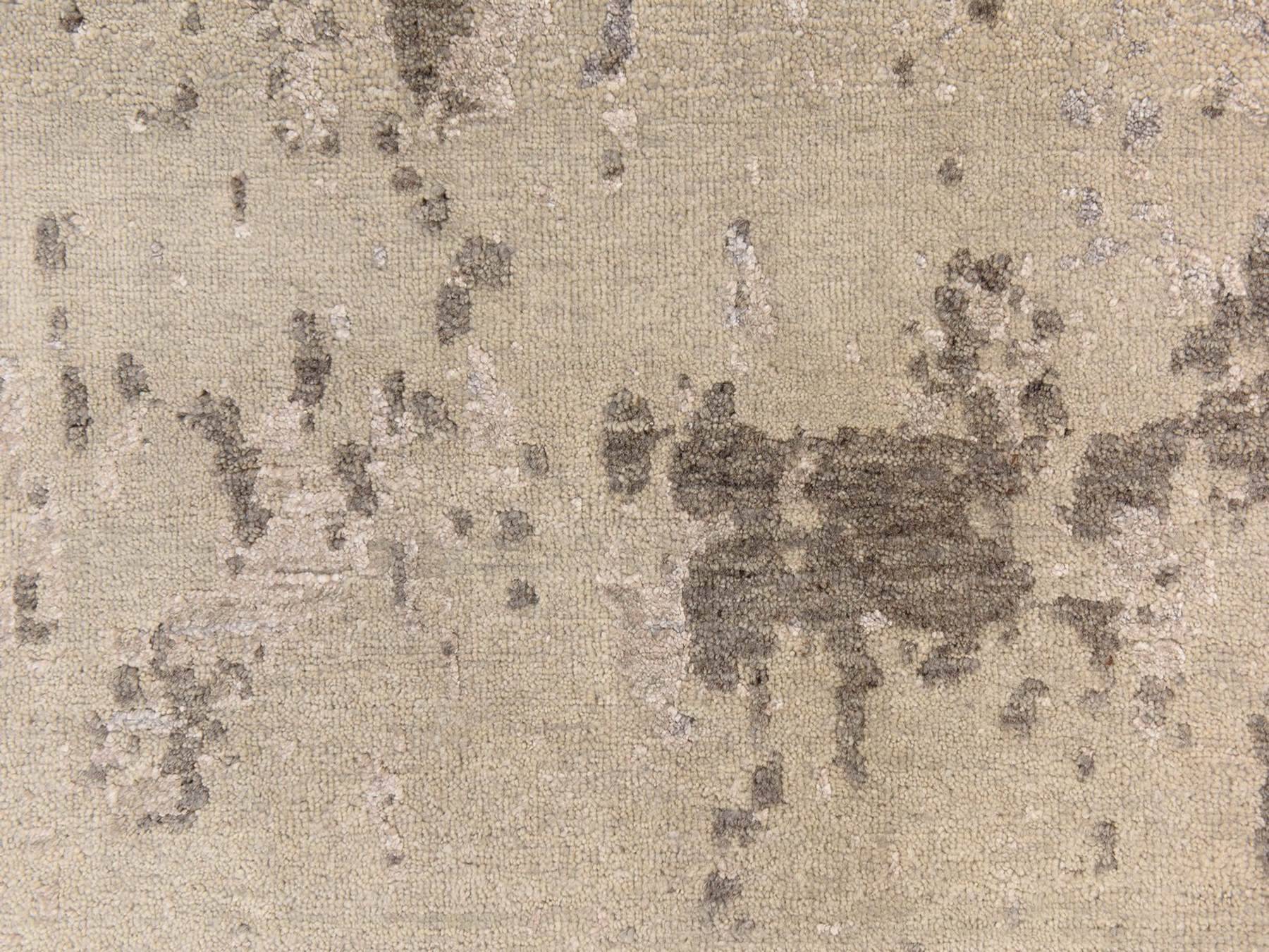 2'8"x9'7" Brown with Gray, Modern Abstract Design, Wool and Silk, Hand Knotted, Runner, Oriental Rug HR78761 - Image 4