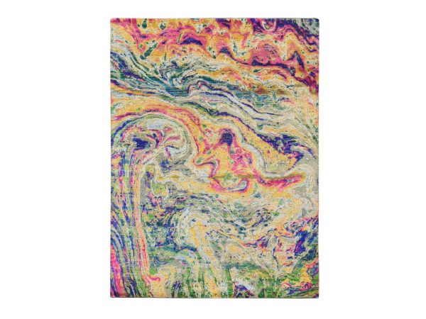 4'9"x6'7" Colorful, THE LAVA DESIGN, Sari Silk with Textured Wool, Hand Knotted, Oriental Rug HR78768