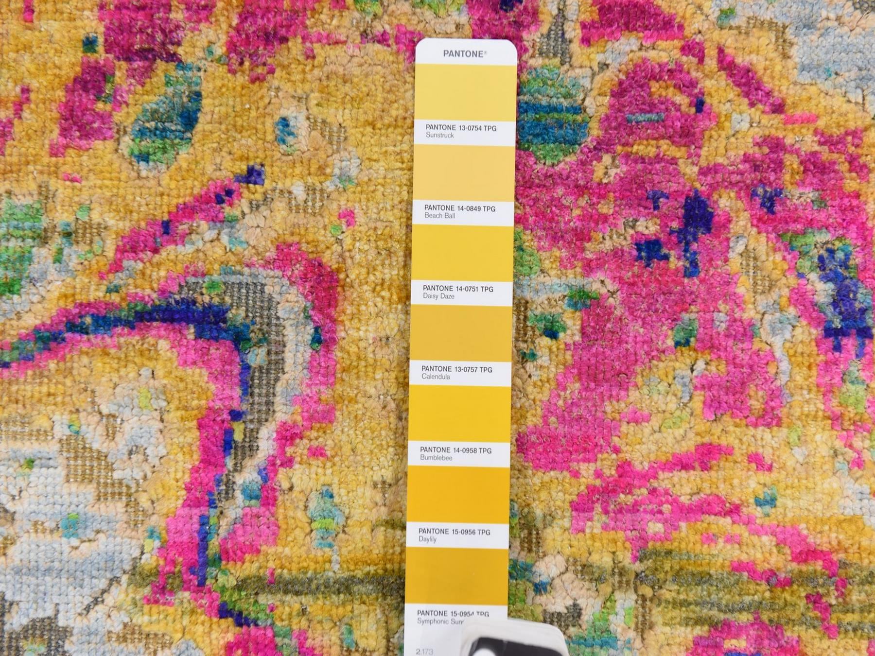 4'9"x6'7" Colorful, THE LAVA DESIGN, Sari Silk with Textured Wool, Hand Knotted, Oriental Rug HR78768 - Image 5
