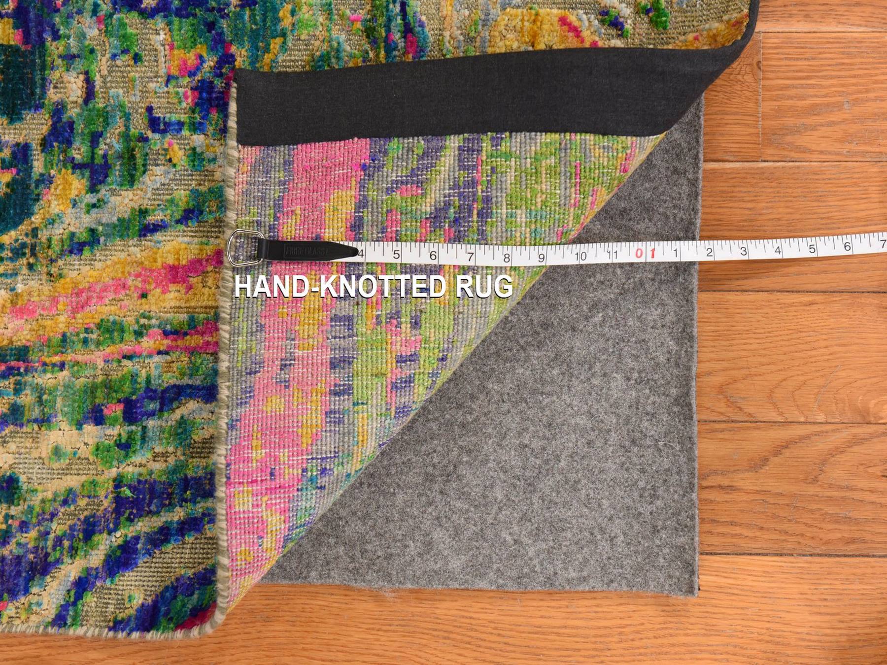 4'9"x6'7" Colorful, THE LAVA DESIGN, Sari Silk with Textured Wool, Hand Knotted, Oriental Rug HR78768 - Image 6