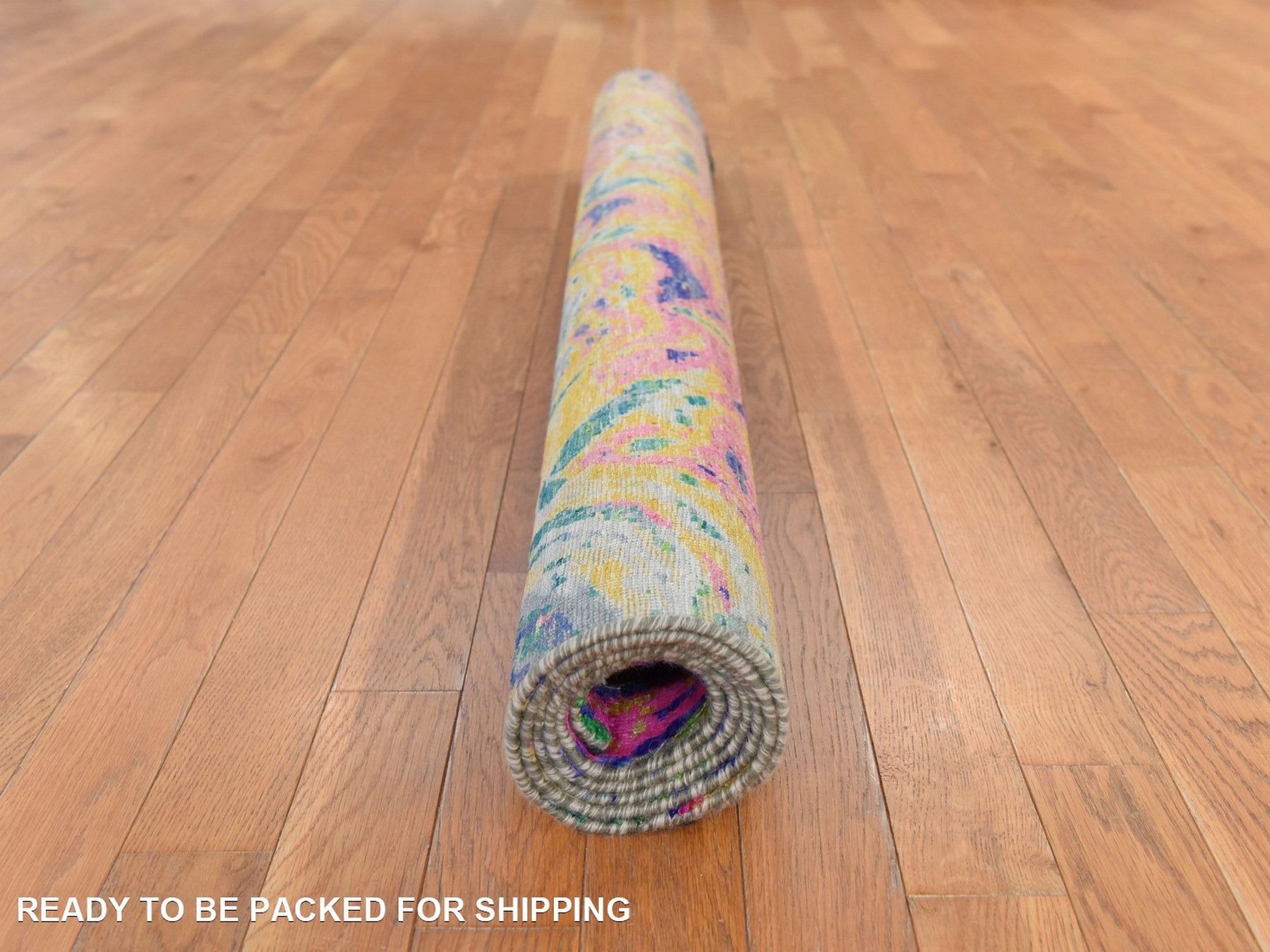 4'9"x6'7" Colorful, THE LAVA DESIGN, Sari Silk with Textured Wool, Hand Knotted, Oriental Rug HR78768 - Image 8