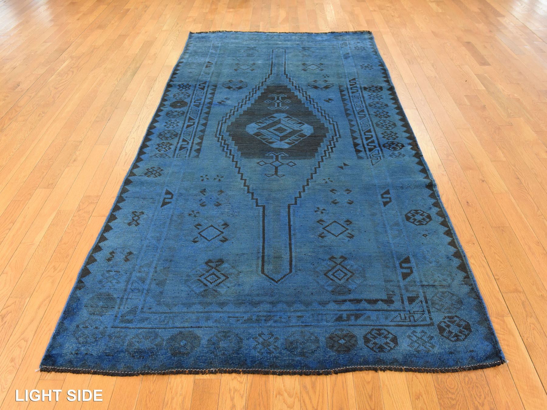 5'x10' Yale Blue, Overdyed Vintage Persian Shiraz, Worn Down and Distressed, Hand Knotted, 100% Wool, Gallery Size, Extra Wide Runner, Oriental Rug HR78774 - Image 3