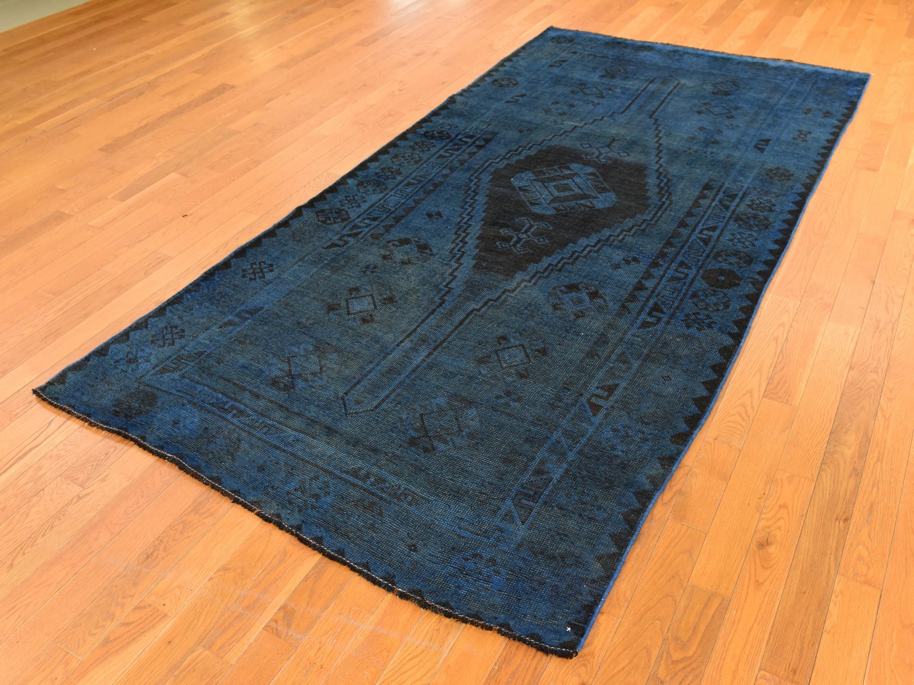 5'x10' Yale Blue, Overdyed Vintage Persian Shiraz, Worn Down and Distressed, Hand Knotted, 100% Wool, Gallery Size, Extra Wide Runner, Oriental Rug HR78774 - Image 4