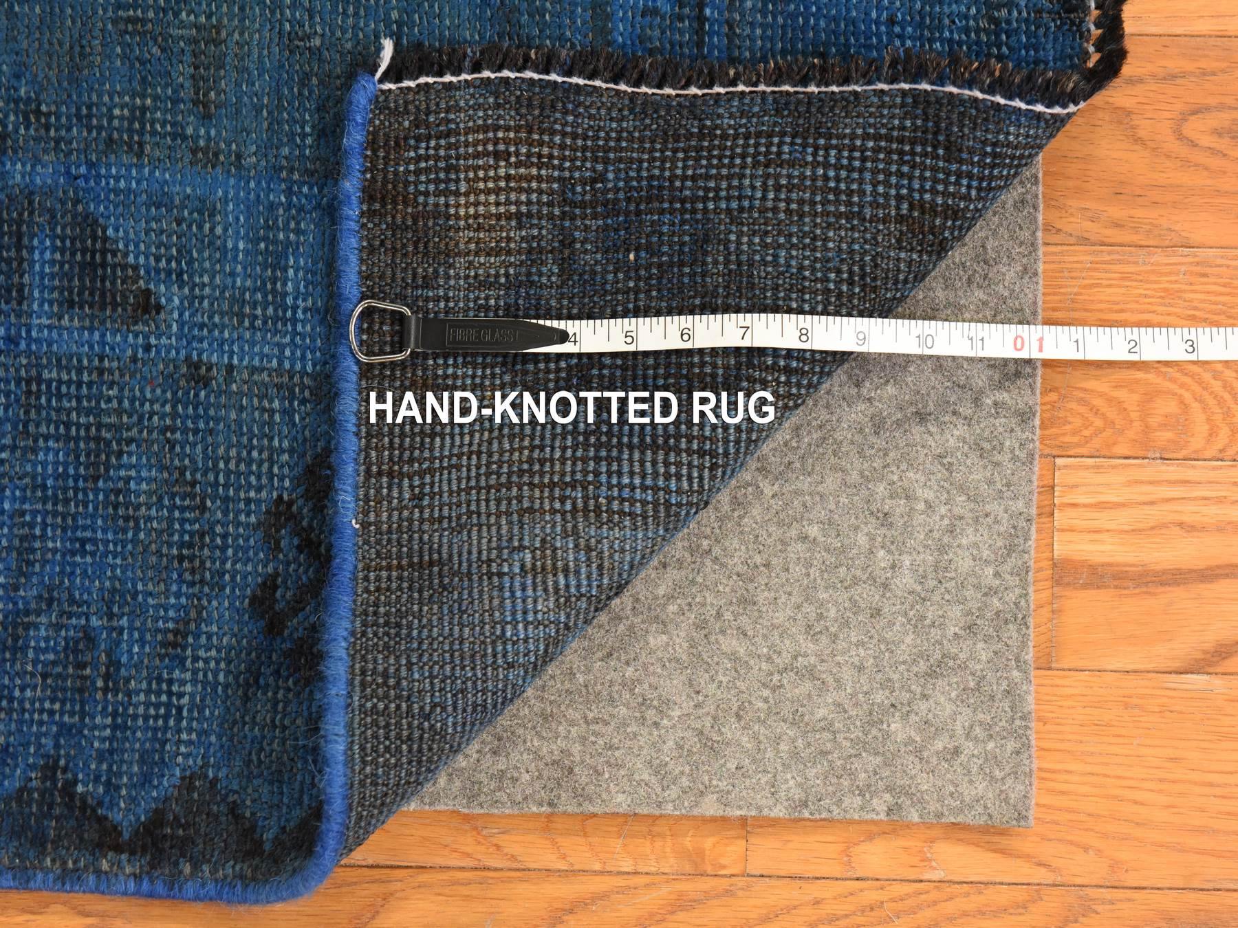 5'x10' Yale Blue, Overdyed Vintage Persian Shiraz, Worn Down and Distressed, Hand Knotted, 100% Wool, Gallery Size, Extra Wide Runner, Oriental Rug HR78774 - Image 7