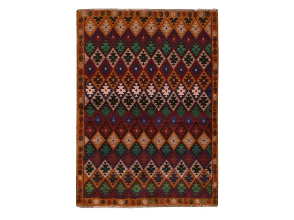 4'1"x5'9" Merlot Red, Colorful Afghan Baluch with Tribal Design, Hand Knotted, Pure Wool, Oriental Rug HR78780