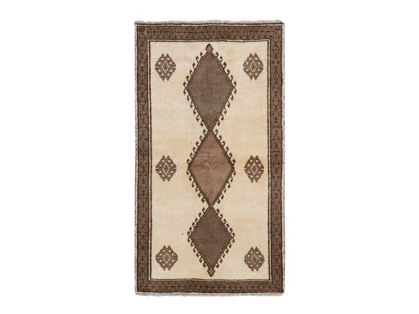 3'5"x6'4" Alabaster White, New Persian Shiraz with Geometric Medallion, Undyed Natural Wool, Hand Knotted, Oriental Rug HR78788