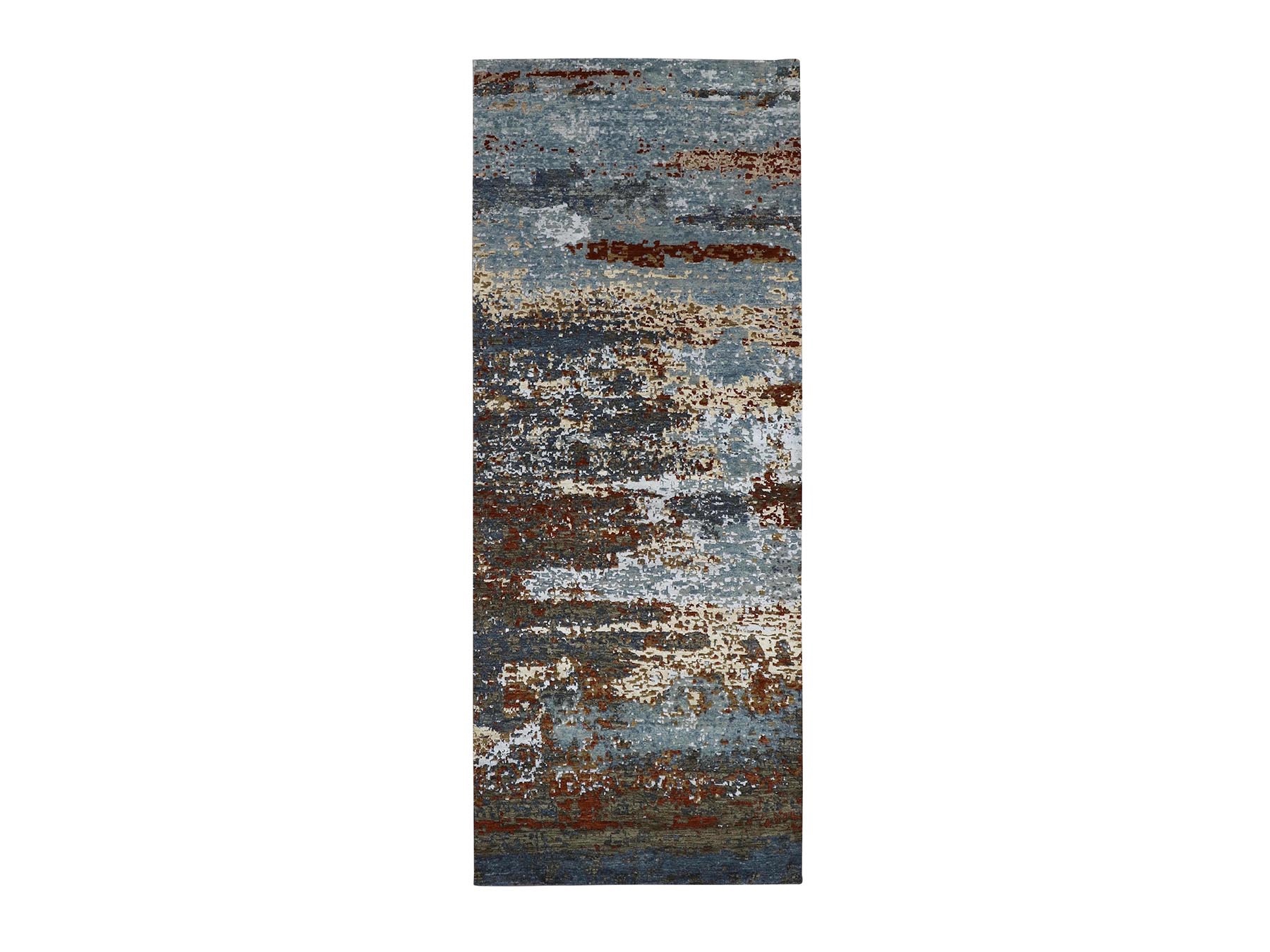 4'x10' Black Coral, Abstract Design, Dense Weave Persian Knot, Natural Wool Hand Knotted, Wide Runner Oriental Rug HR83093