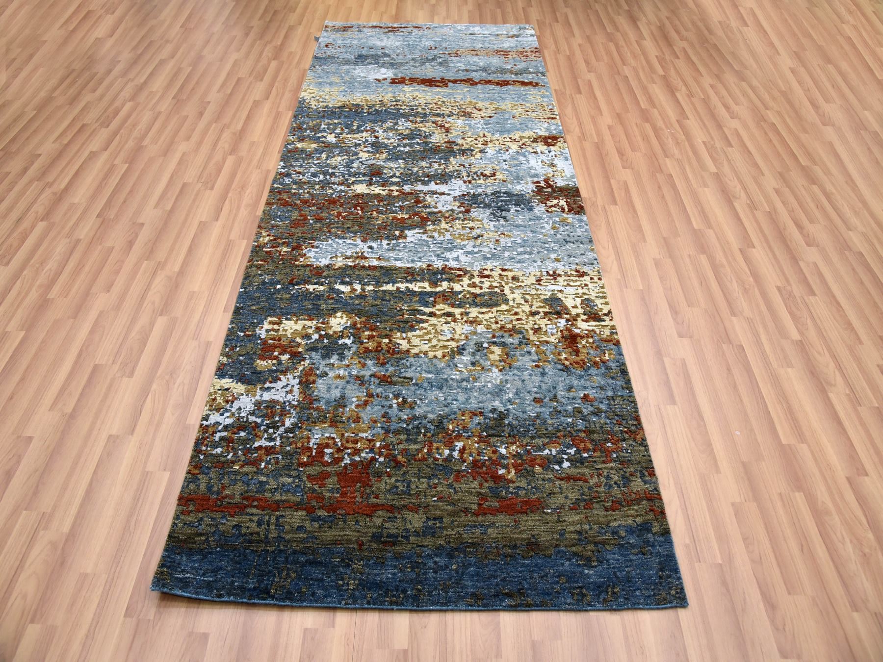 4'x10' Black Coral, Abstract Design, Dense Weave Persian Knot, Natural Wool Hand Knotted, Wide Runner Oriental Rug HR83093 - Image 2