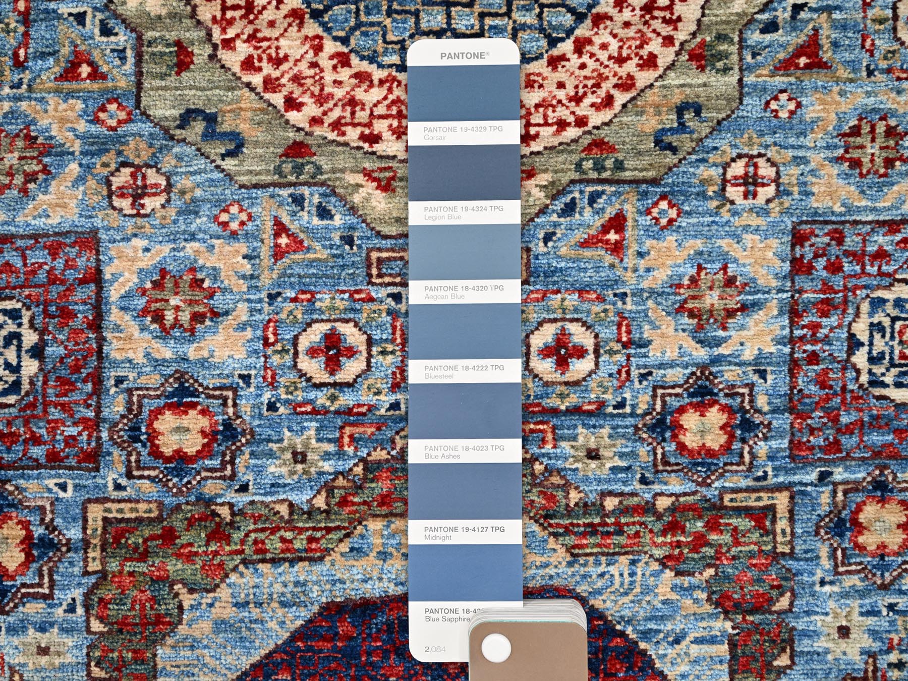 2'8"x15'4" Sapphire With Indigo Blue, Hand Knotted, 200 KPSI, 14th Century Mamluk Dynasty With Large Elements Design, Natural Dyes, 100% Wool XL Runner Oriental Rug HR86759 - Image 4
