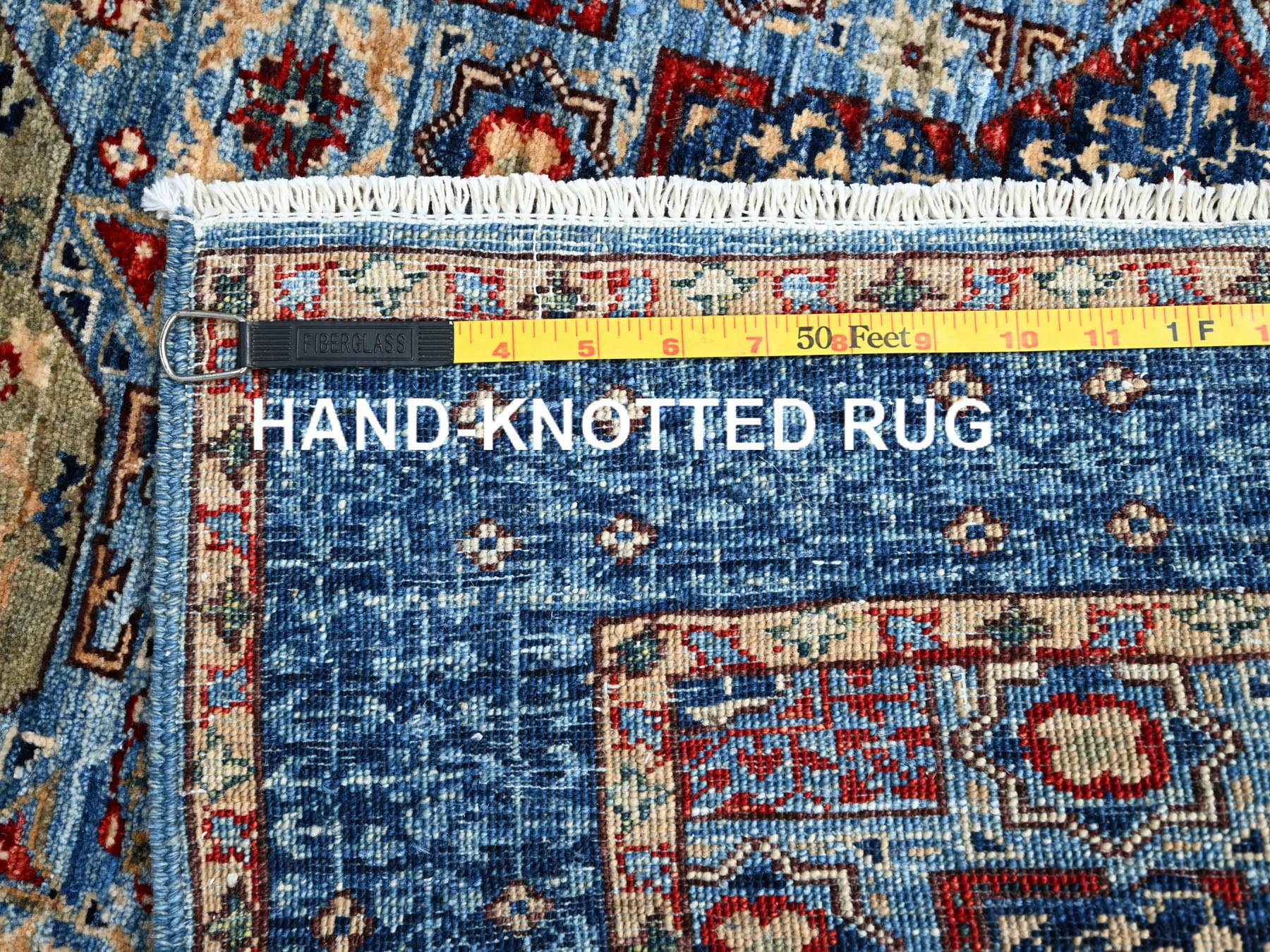2'8"x15'4" Sapphire With Indigo Blue, Hand Knotted, 200 KPSI, 14th Century Mamluk Dynasty With Large Elements Design, Natural Dyes, 100% Wool XL Runner Oriental Rug HR86759 - Image 7