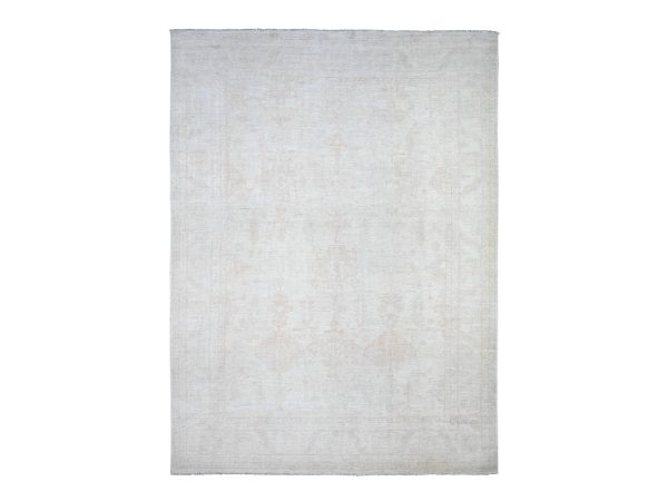 9'8"x13'1" Shoreline Gray, Hand Knotted, Soft Wool, White Wash Peshawar, Distressed, Oriental Rug HR88581