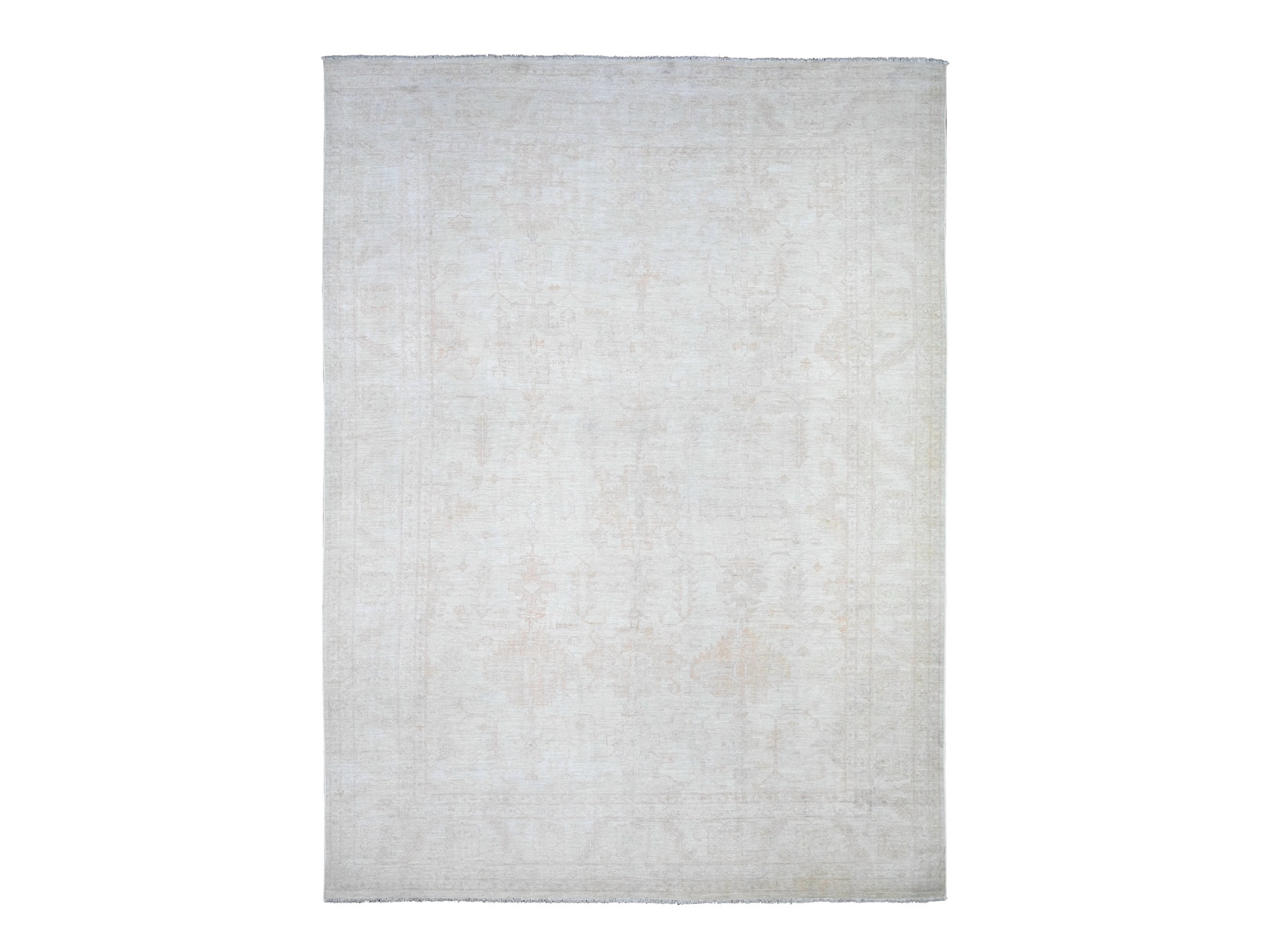 9'8"x13'1" Shoreline Gray, Hand Knotted, Soft Wool, White Wash Peshawar, Distressed, Oriental Rug HR88581