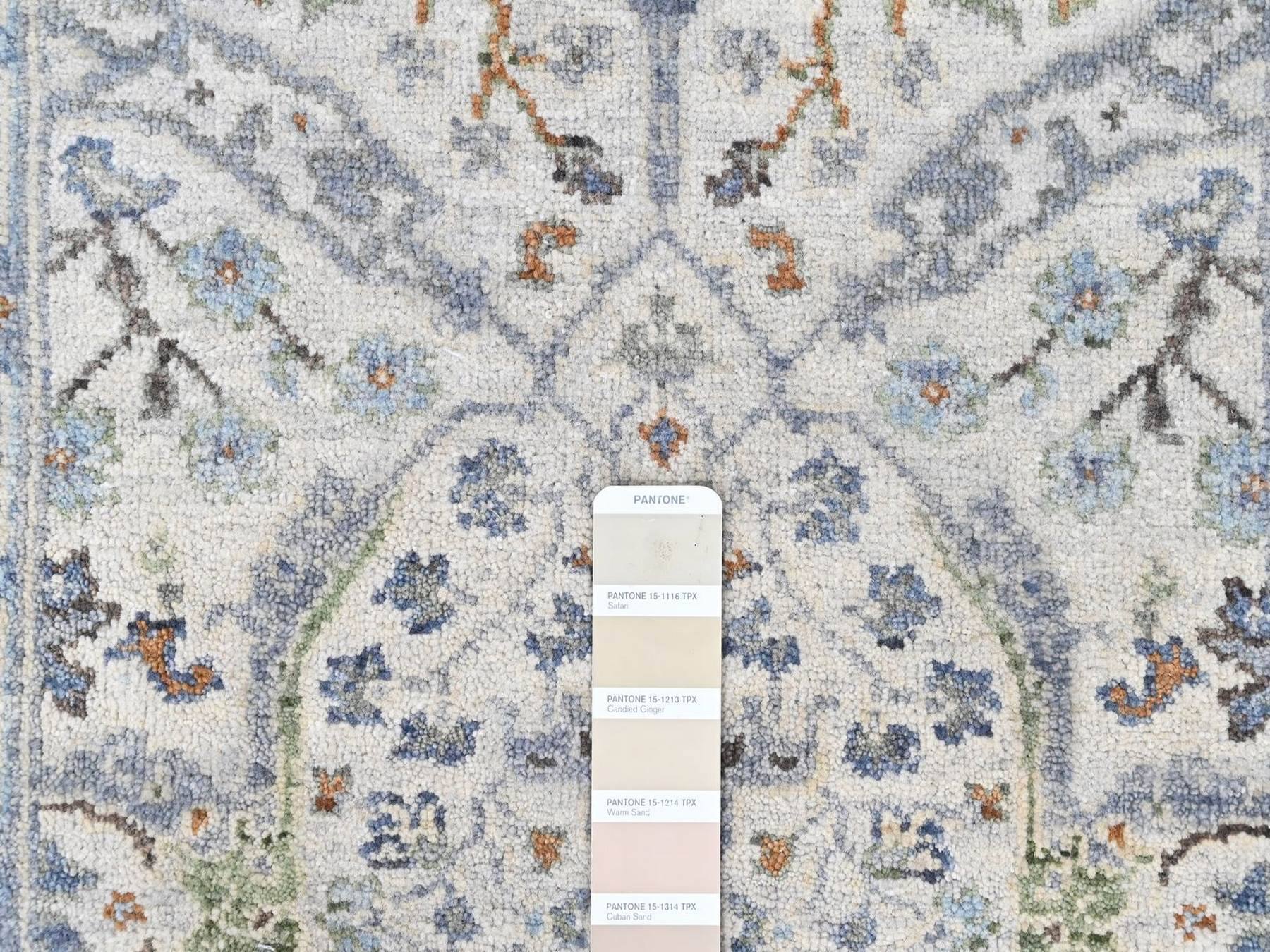 2'1"x2'10" Oyster Gray, Oushak with Floral Motifs, Hand Knotted, Pure Wool, Soft Pile, Denser Weave, Sample, Mat, Oriental Rug HR10563 - Image 3
