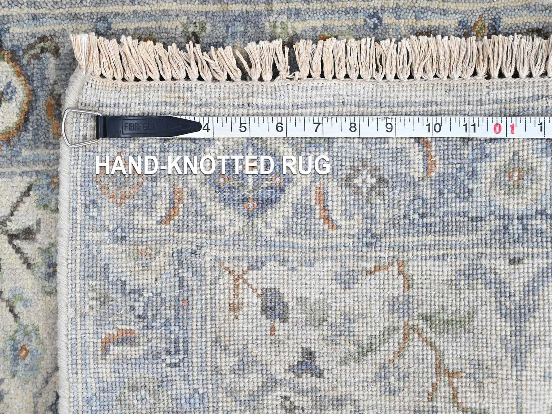 2'1"x2'10" Oyster Gray, Oushak with Floral Motifs, Hand Knotted, Pure Wool, Soft Pile, Denser Weave, Sample, Mat, Oriental Rug HR10563 - Image 7