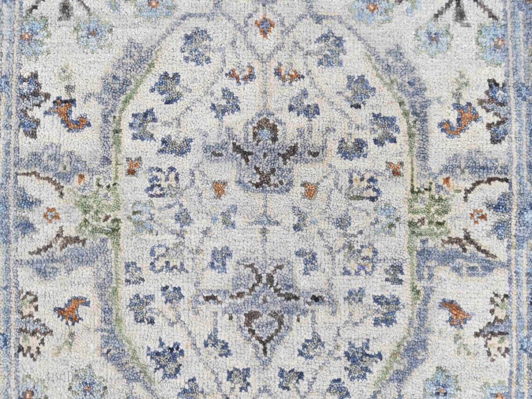 2'1"x3' Oyster Gray, Hand Knotted, Oushak with Floral Motifs, Pure Wool, Soft Pile, Denser Weave, Sample, Mat, Oriental Rug HR10564 - Image 4