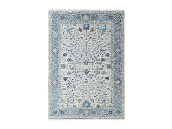 6'x9' Oyster Gray, Hand Knotted, Oushak with Floral Motifs, Pure Wool, Soft Pile, Denser Weave, Oriental Rug HR10567