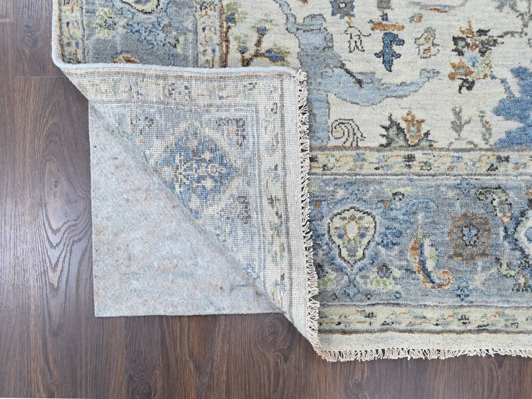 6'x9' Oyster Gray, Hand Knotted, Oushak with Floral Motifs, Pure Wool, Soft Pile, Denser Weave, Oriental Rug HR10567 - Image 3