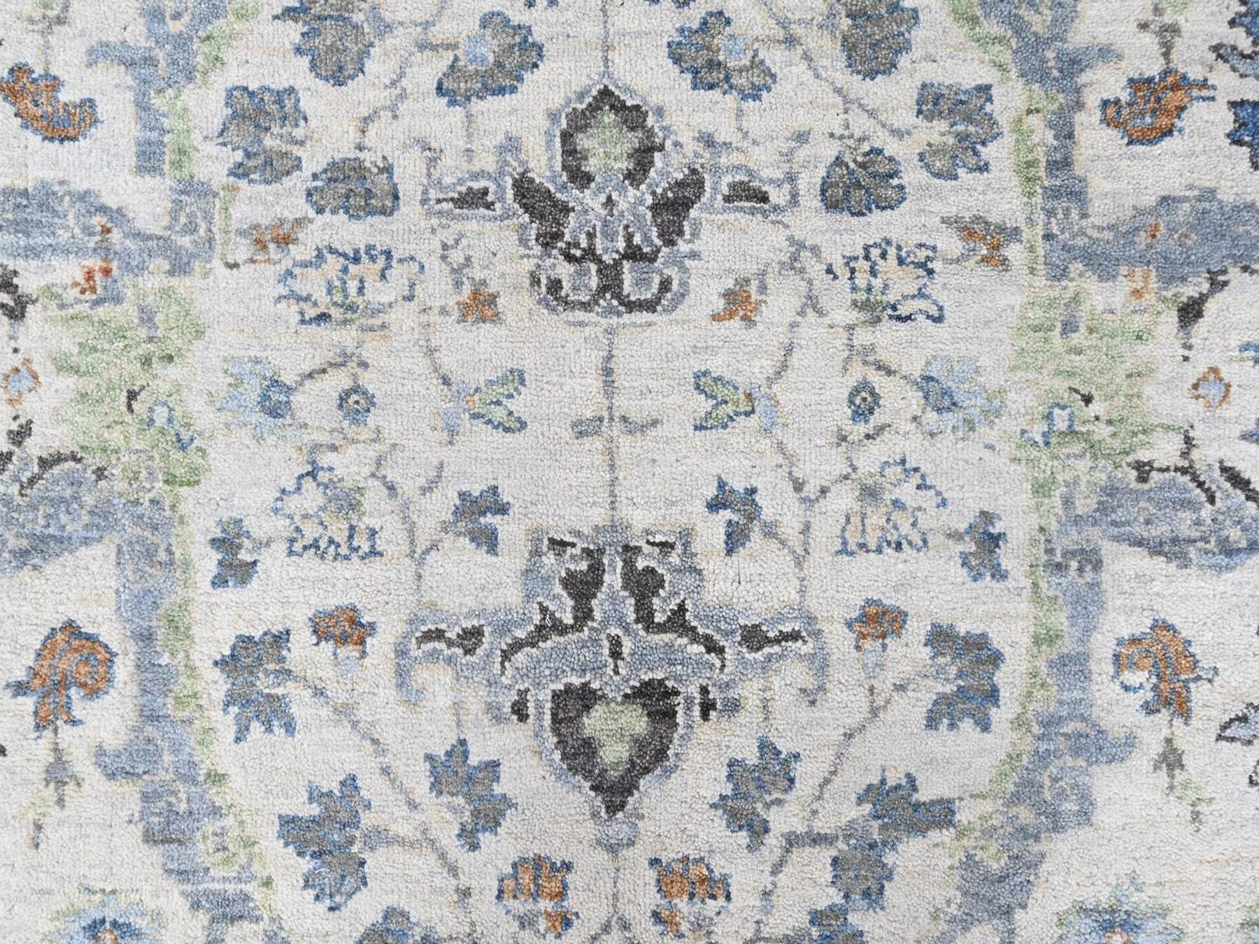 6'x9' Oyster Gray, Hand Knotted, Oushak with Floral Motifs, Pure Wool, Soft Pile, Denser Weave, Oriental Rug HR10567 - Image 5