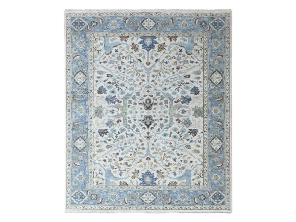 8'x9'10" Oyster Gray, Oushak with Floral Motifs, Hand Knotted, Pure Wool, Soft Pile, Denser Weave, Oriental Rug HR10568