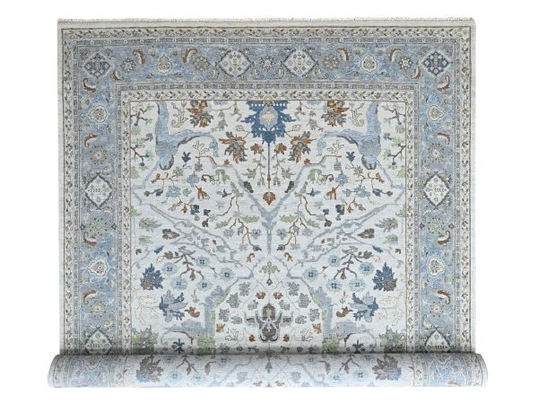 9'8"x13'10" Oyster Gray, Oushak with Floral Motifs, Hand Knotted, Pure Wool, Soft Pile, Denser Weave, Oriental Rug HR10569