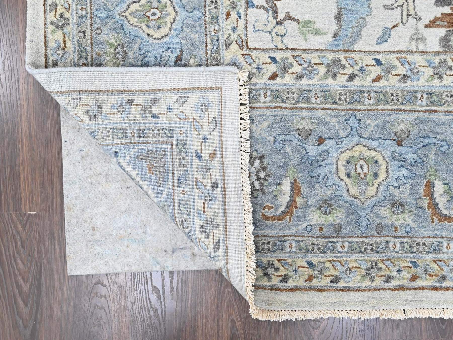 9'8"x13'10" Oyster Gray, Oushak with Floral Motifs, Hand Knotted, Pure Wool, Soft Pile, Denser Weave, Oriental Rug HR10569 - Image 4