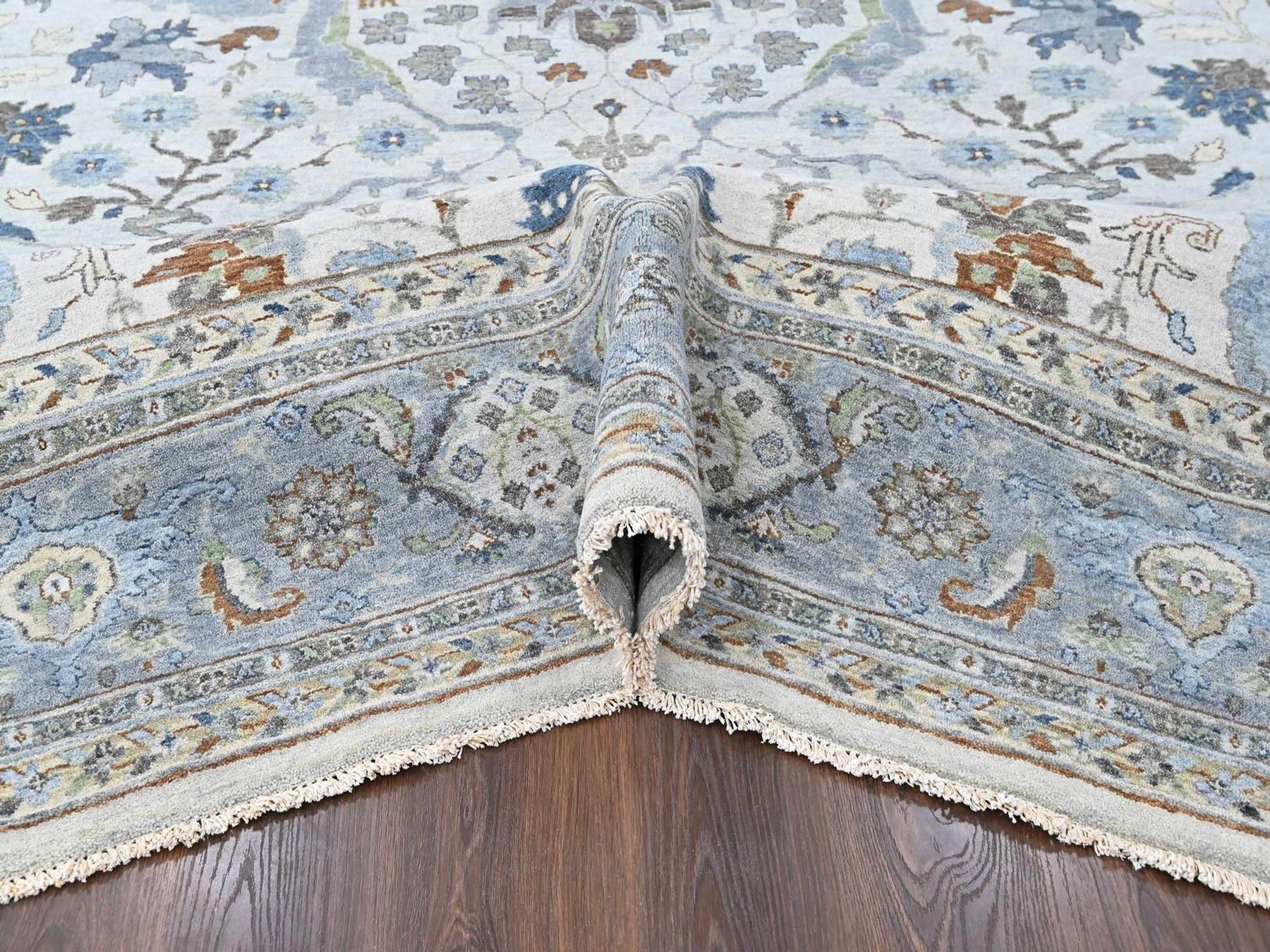 9'8"x13'10" Oyster Gray, Oushak with Floral Motifs, Hand Knotted, Pure Wool, Soft Pile, Denser Weave, Oriental Rug HR10569 - Image 5