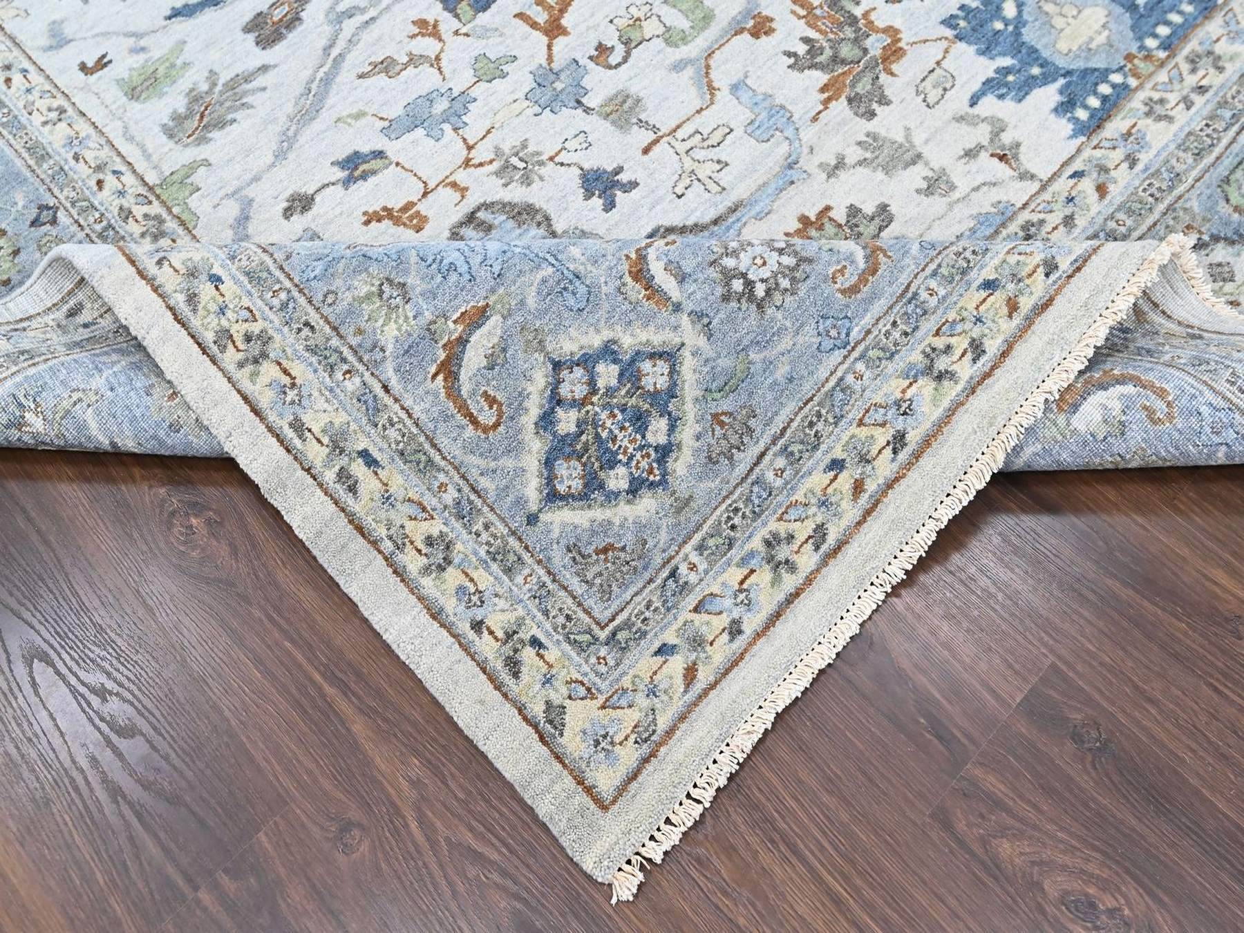 9'8"x13'10" Oyster Gray, Oushak with Floral Motifs, Hand Knotted, Pure Wool, Soft Pile, Denser Weave, Oriental Rug HR10569 - Image 6
